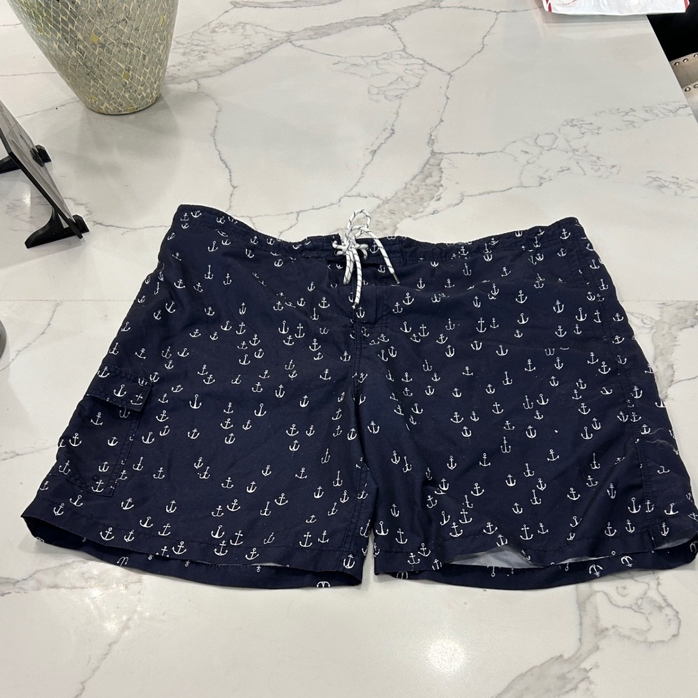 Goodfellow‎ & Co. XXL Anchor Print Swim Trunks Shorts Blue White